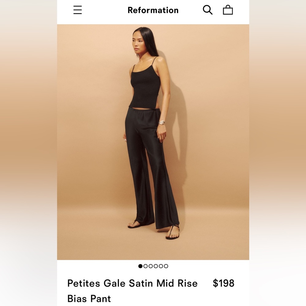 NWT !!! REFORMATION Gale Satin Mid Rise Bias Pant - SMALL Petite - Black
